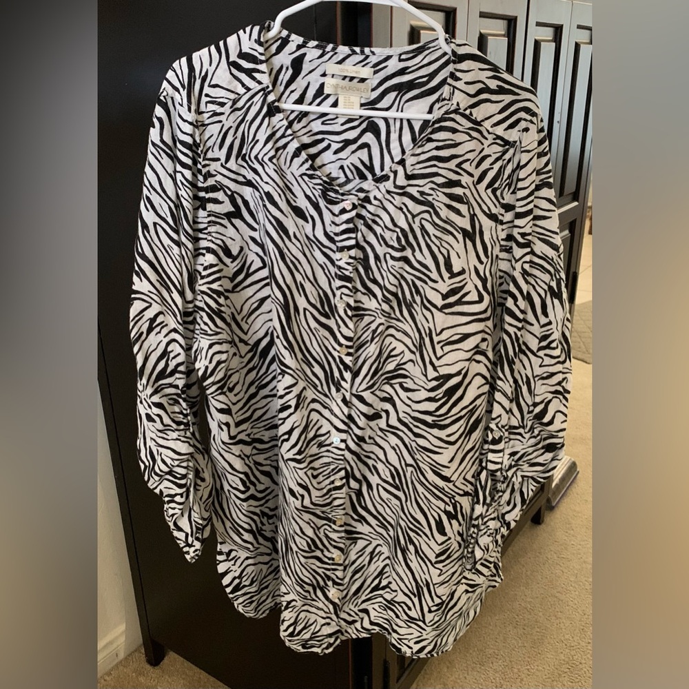 Linen Top Plus Size 3X Blouse Animal Print Lightweight Breathable black white